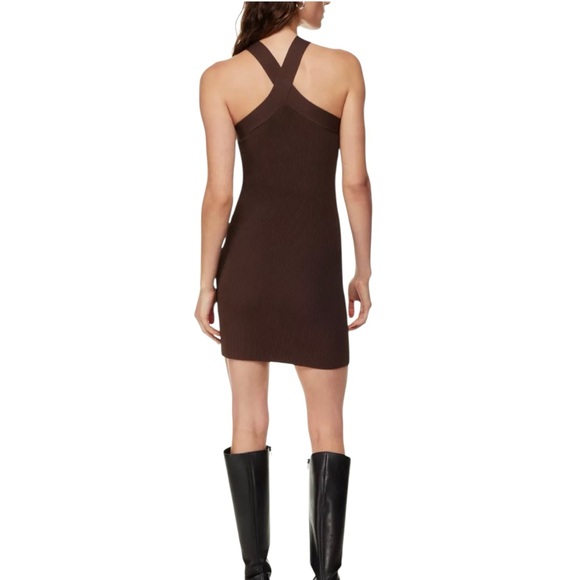 NWT Babaton for Aritzia Sculpt Knit Criss Cross Dress in Rich Mocha (E) - Picture 2 of 13